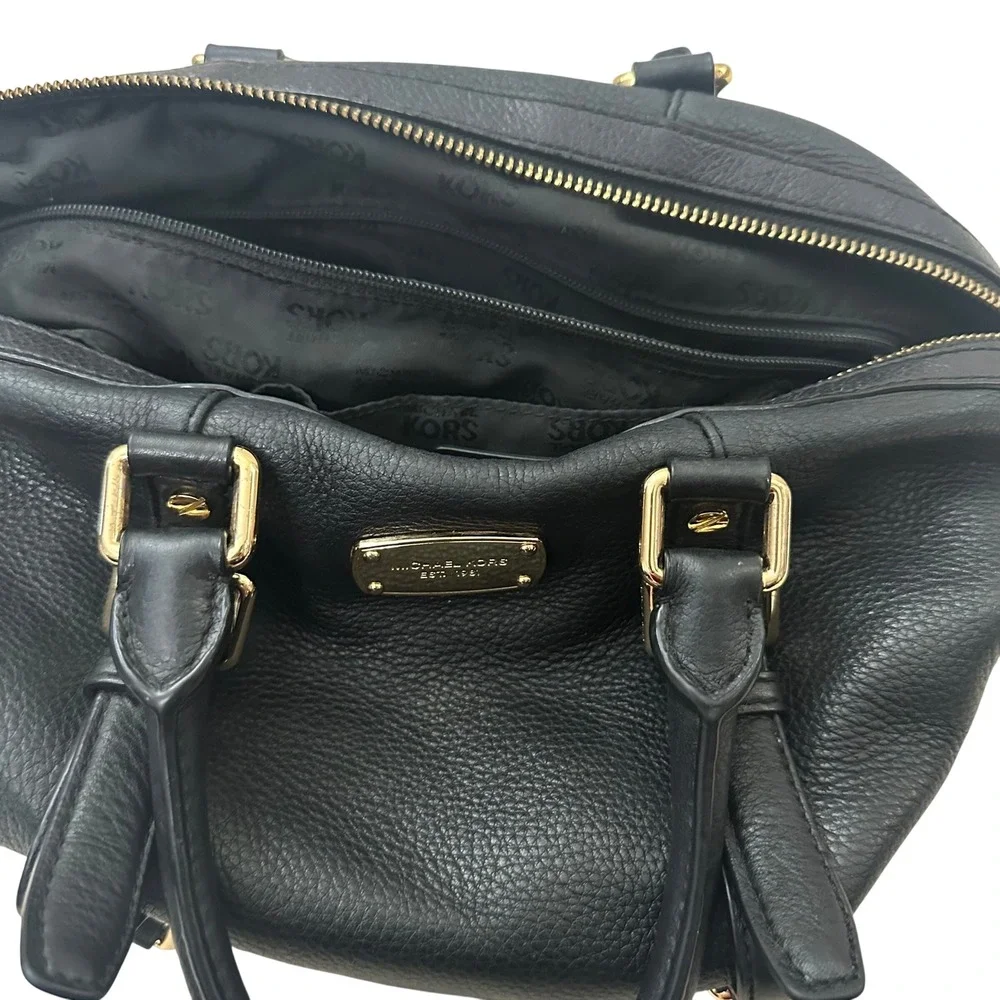 Michael Kors Black Pebbled Leather Satchel‎ Bag Gold Hardware Large Tote Handbag